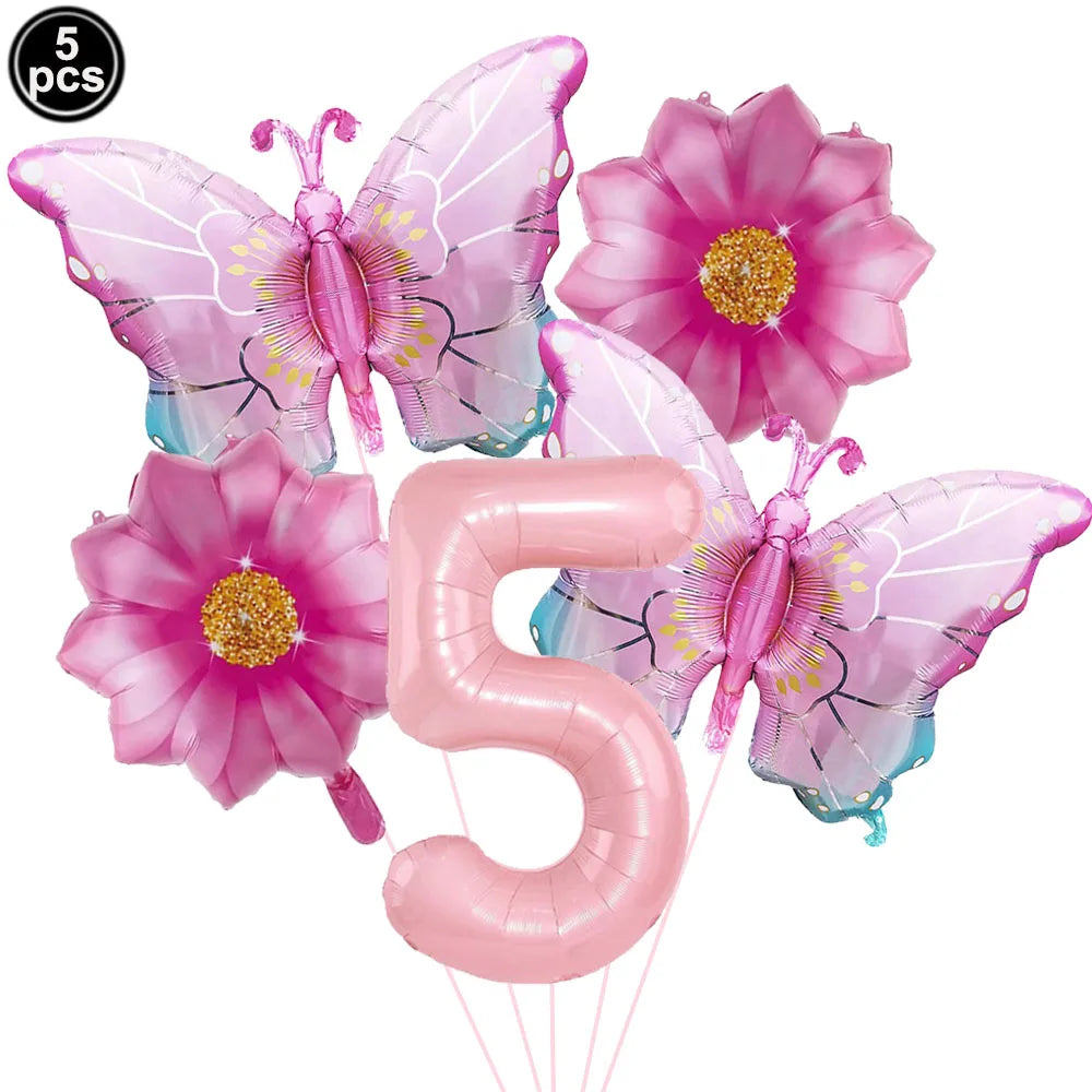 5pcs Colorful Butterfly Foil Balloons Butterfly Balloons Butterfly Themed Balloon Girl Party Birthday Wedding Baby Shower Decors