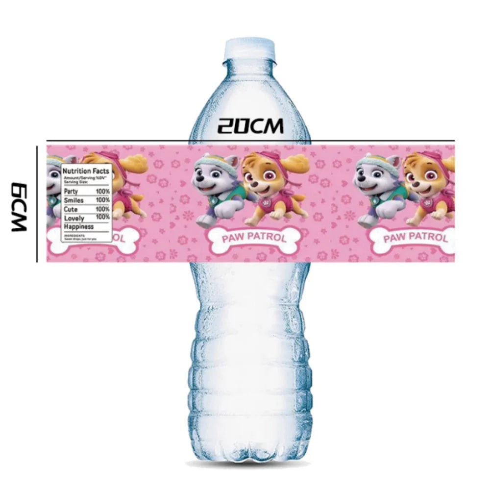 Paw Patrol Water Skye Bottle Stickers Label Pink Cartoon Anime Birthday Party Bottle Wraps Baby Shower Kids Girls Party Favor