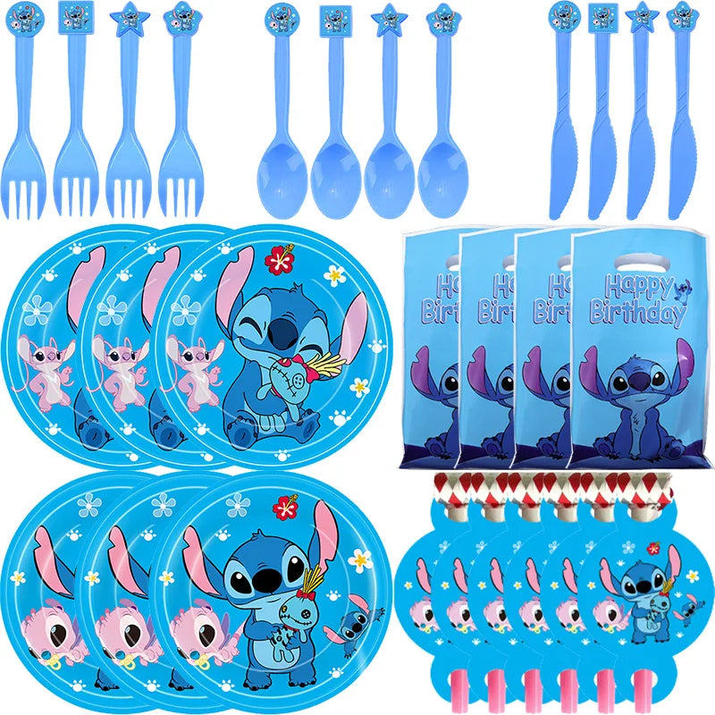 Stitch Birthday Party Decorations Tableware Cups Plates Tablecloth for Kids Foil Balloon Backdrop Lilo and Stitch Party Favors