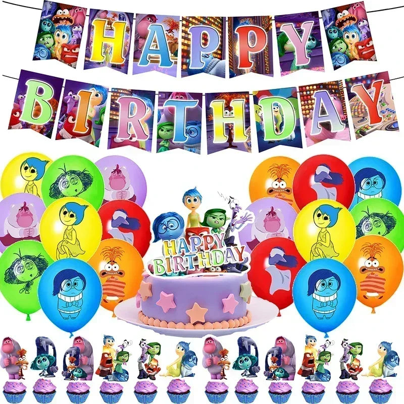 Inside Out 2 Happy Birthday Party Decoration Cartoon Theme Tableware Kit Balloons Joy Sadness Supplies Kids Boy Girl Gift Toys