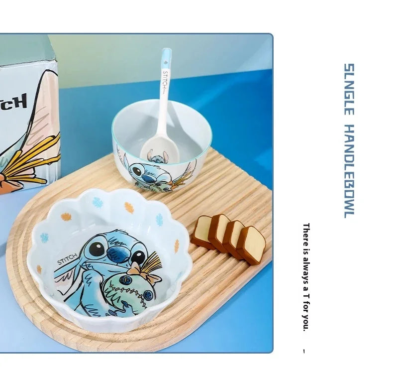 Stitch Salad Bowl Dinner Plates Household Ceramic Plate Cute Styling Rice Bowl Resistant Tableware Kid Water Cup Coffee Mug Gift