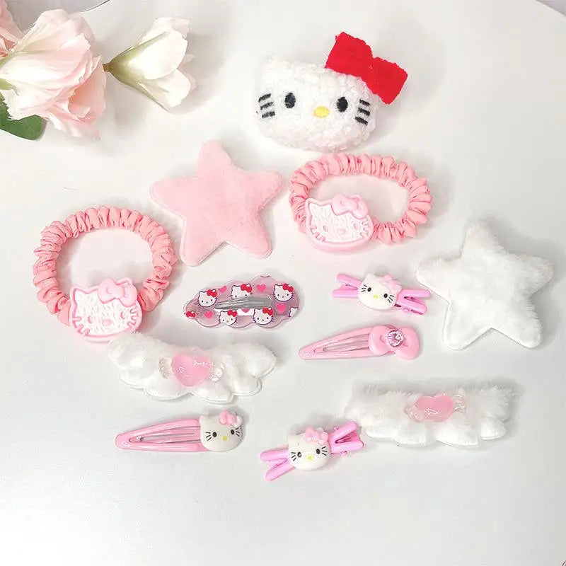 19Pcs Suit Hello Kitty Hair Clip Hairpin for Girls Children's Cinnamoroll Hello Kitty Accessories Hairpin Bb Clip Girls Gifts