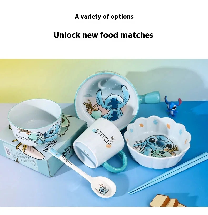 Stitch Salad Bowl Dinner Plates Household Ceramic Plate Cute Styling Rice Bowl Resistant Tableware Kid Water Cup Coffee Mug Gift