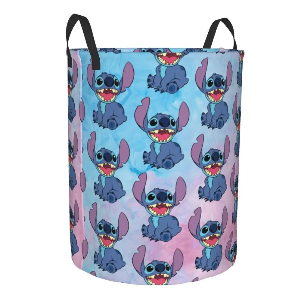 Customized SLilo And Stitch Cartoon Laundry Hamper Large Storage Basket Anime Kids Nursery Toy Organizer