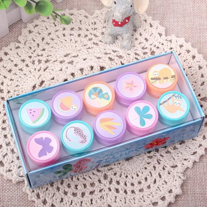 10PCS Cartoon Self-ink Stamps Toy Gift Kids Favor Mermaid Unicorn Birthday Party Children Gift Christmas Wedding Guest Giveaways