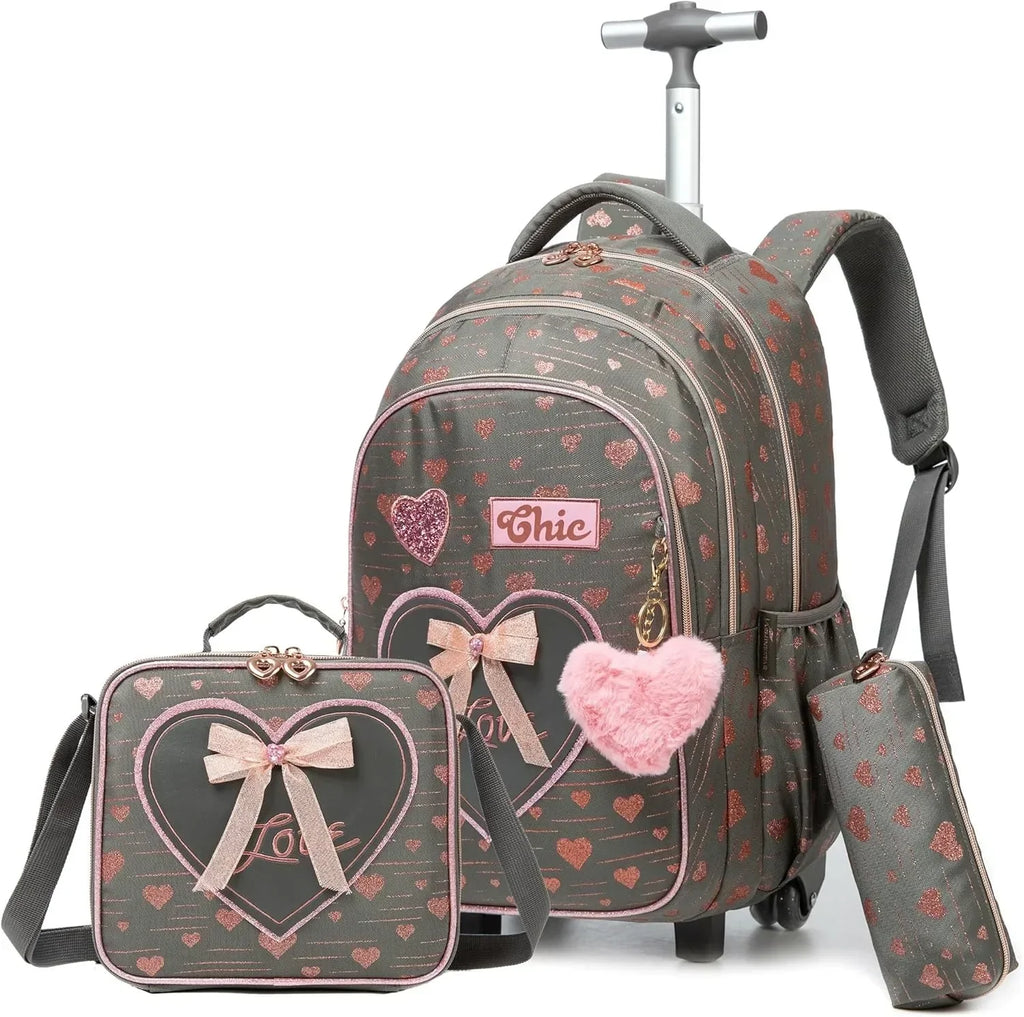 Children's School Backpack with Wheels Kids Wheeled School Bag Teenagers Bag Girls Canvas Backpack Travel Luggage Trolley Bags