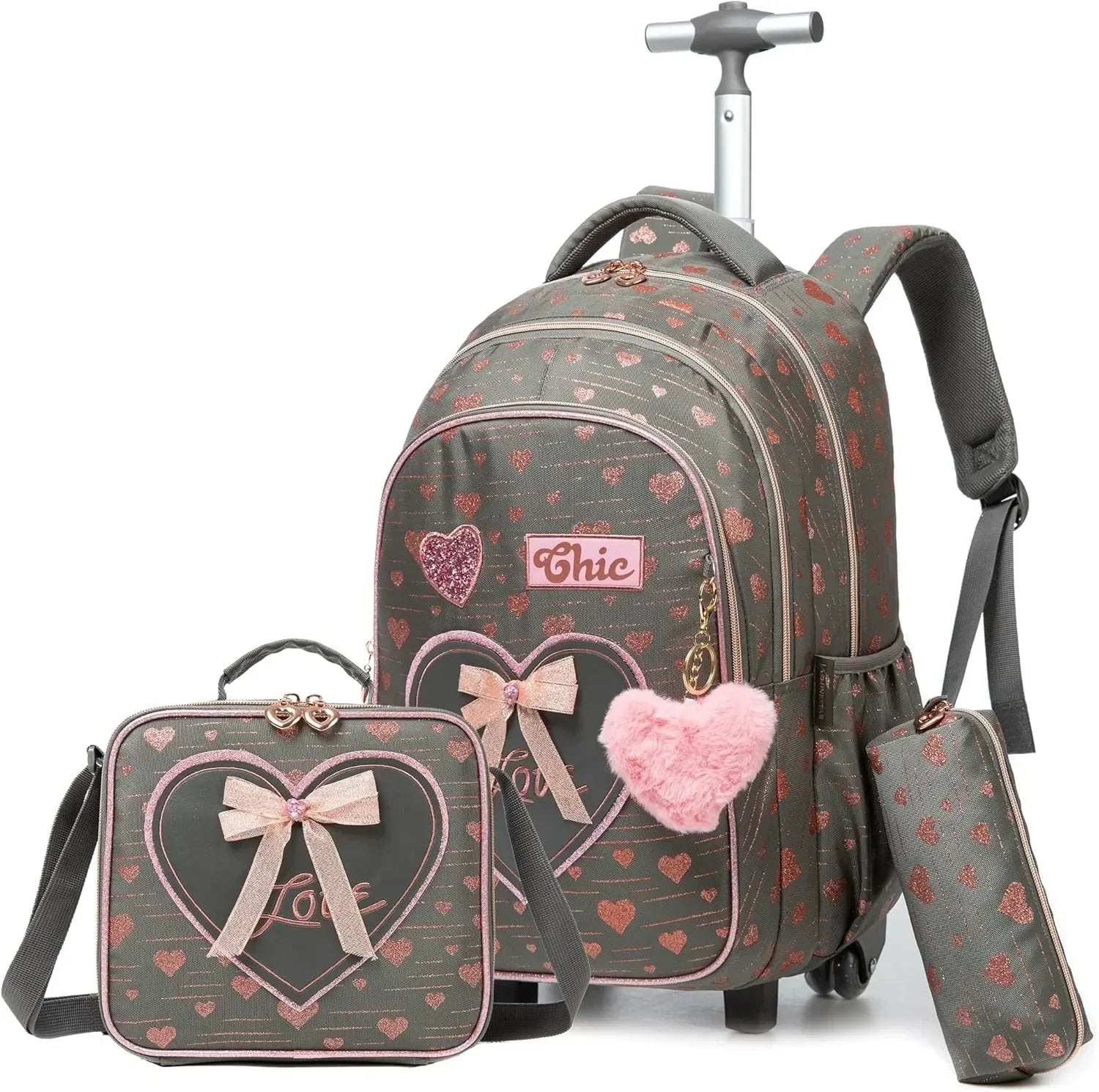 Children's School Backpack with Wheels Kids Wheeled School Bag Teenagers Bag Girls Canvas Backpack Travel Luggage Trolley Bags