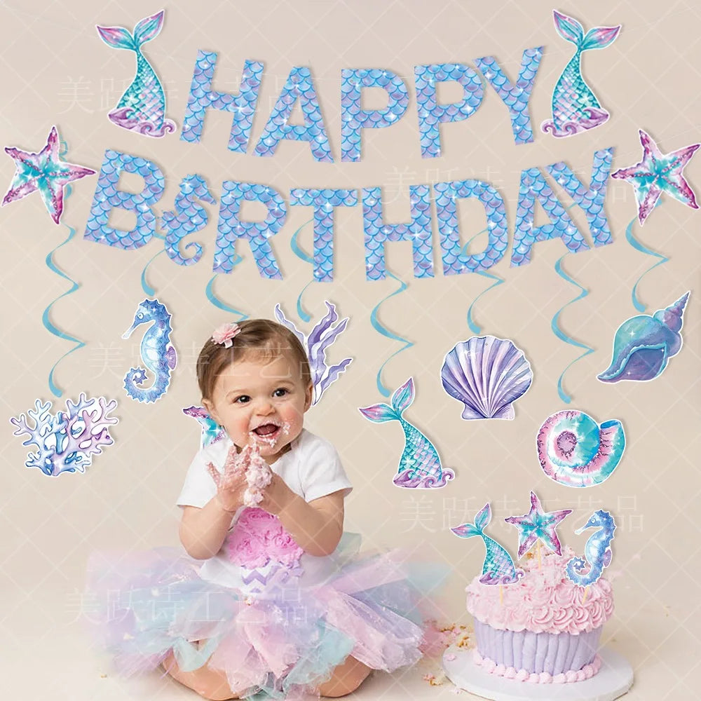 Mermaid Birthday Balloons Set 32inch Purple Number Shell Foil Ballon Girls Happy Little Mermaid 1st 2nd 3rd 4th Birthday Balloon