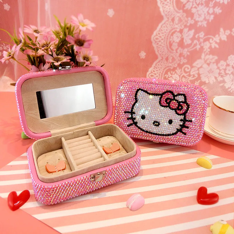 Hello Kitty Creativity Jewelry Box Cartoon Anime Storage Box Jewelry Bag Earrings Necklace Storage Box Diamond Lock Gifts