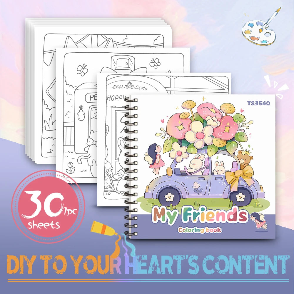 Car with Flowers Colouring Book - 30 Sheets Adult Colouring Book, 100gsm8.3x 8.3 inch, Drawing Book, Birthday Gift, Holiday Part