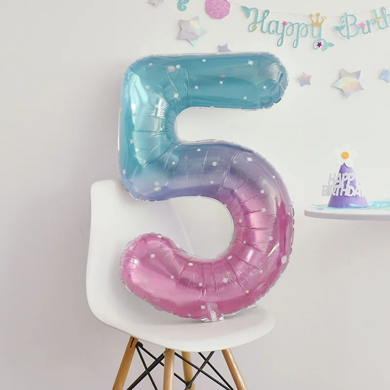 40inch Gradient Number 0-9 Foil Balloon Unicorn Mermaid Theme 1 2 3 4 5th Birthday Party Candy Color Number Foil Balloons