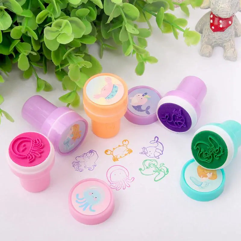 10PCS Cartoon Self-ink Stamps Toy Gift Kids Favor Mermaid Unicorn Birthday Party Children Gift Christmas Wedding Guest Giveaways