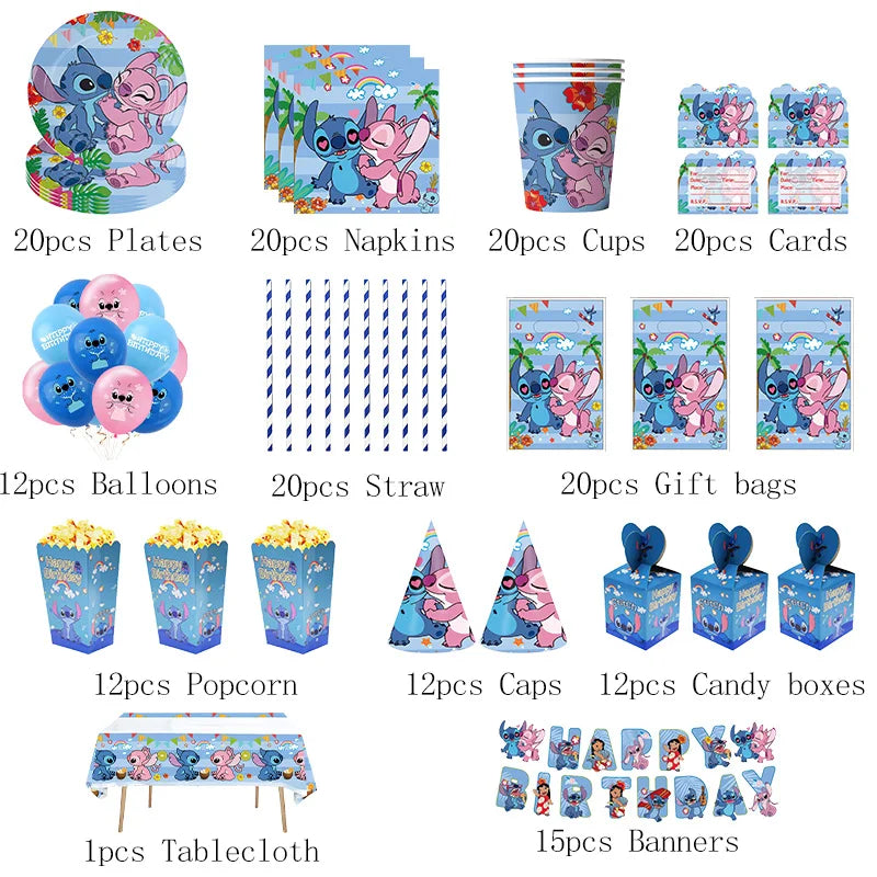 Stitch Birthday Decoration Supplies Disposable Tableware Kit Lilo and Stitch Birthday Party Cups Plates Tablecloth Supplies