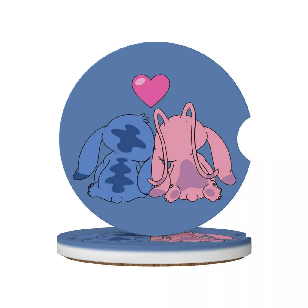 Kawaii Stitch Cartoon Car Cup Coaster 2PCS Universal Cup Holders Embedded in Ornaments Coaster Car Interior Accessories