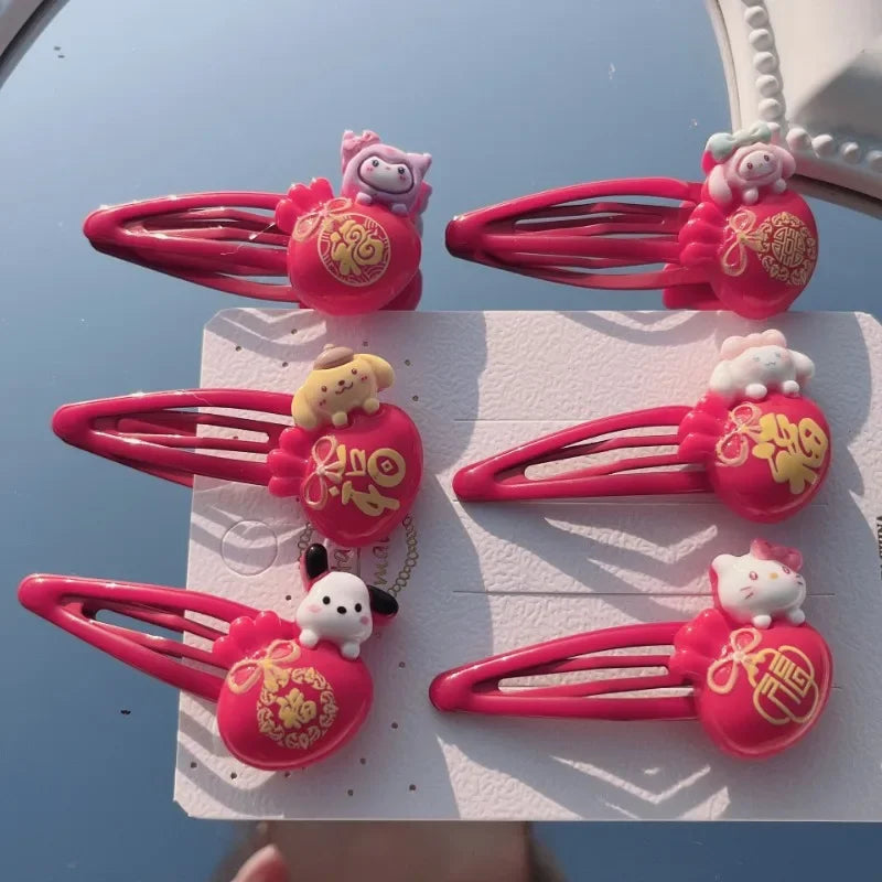 6Pcs Sanrio Hello Kitty Hair Clips Anime Cartoon My Melody Charm Girls Hair Accessories Kawaii Women BB Clips Bangs Clip Gifts