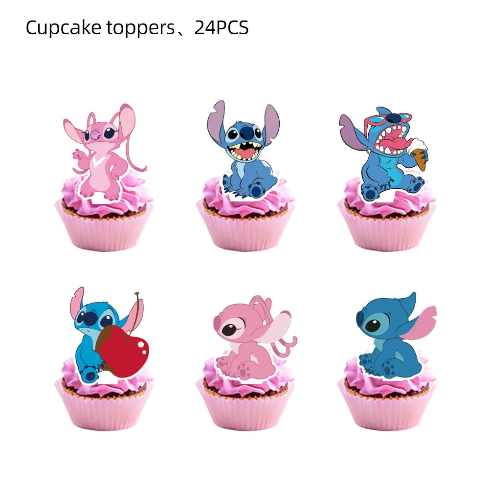Lilo And Stitch Girl Party Birthday Decoration Set Party Supplies Tableware Stitch Balloon Banner Plate Napkin Tablecloth forkid