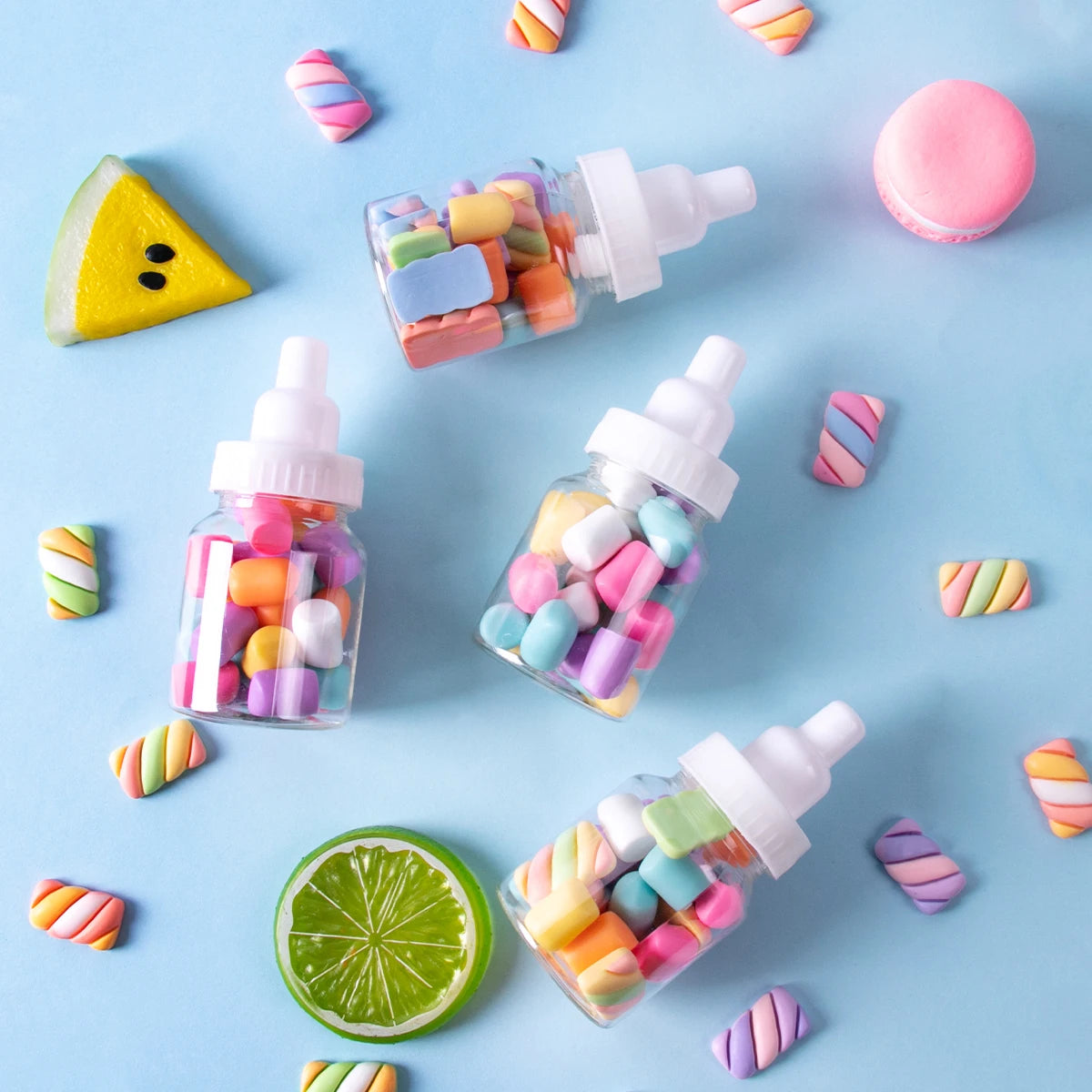 12Pcs Baby Bottle Blue Pink White Plastic Candy Bottle Baby Shower Gift Box Decorations Boys Girls Gender Reveal Party Favors