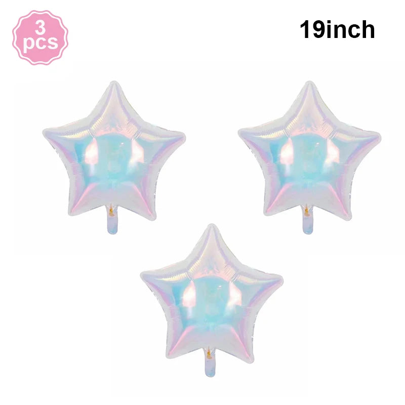19Inch Foil Star Heart Round Balloons Transparent Iridescent Balloons for Mermaid Theme Birthday Disco Party Wedding Decorations