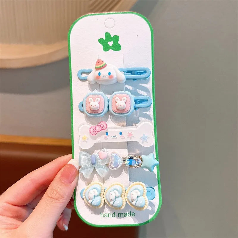 Sanrio Kawaii Melody Cinnamoroll Headdress Cartoon Hair Clip Set Little Girl Charm Bangs Clip Hair Hairpins Hair Accessories