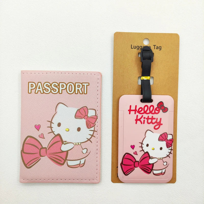 1Set Hello Kitty Passport Cover and Luggage Tags Travel Passport Holder Baggage Tag Girls Business ID Card Holder Luggage Label