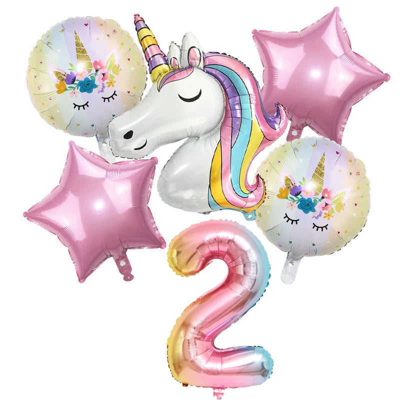 Unicorn Balloon 32inch Number Foil Balloon Set Birthday Party Decor Kids Unicorn Disposable Tableware Baby Shower Party Supplies