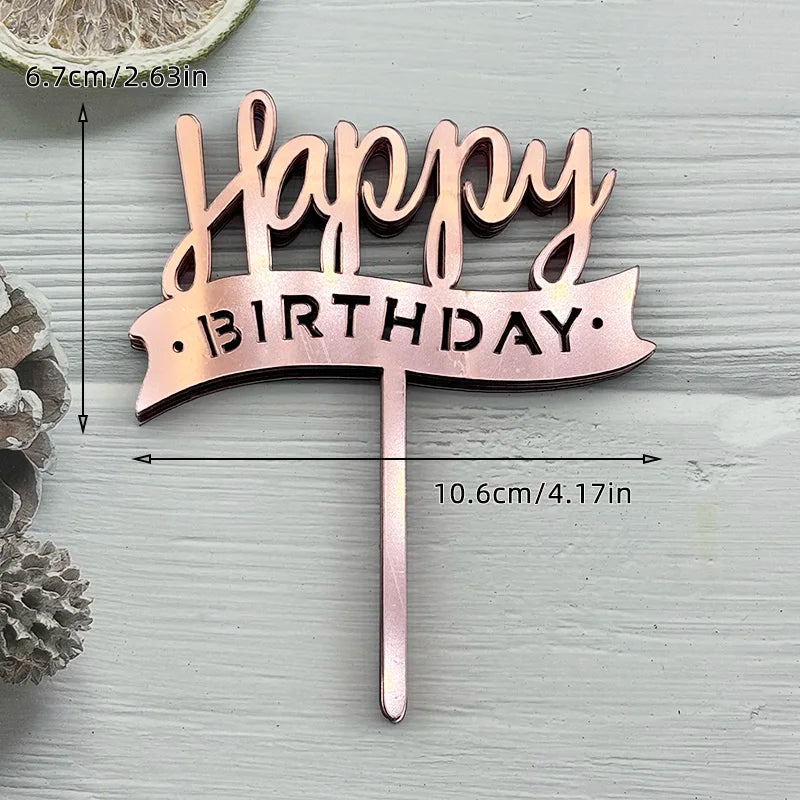 10 Pcs Acrylic Happy Birthday Cake Topper Pink Gold Silver Acrylic Kids Men Women Cake Decorations for Baby Shower Gift Supplies