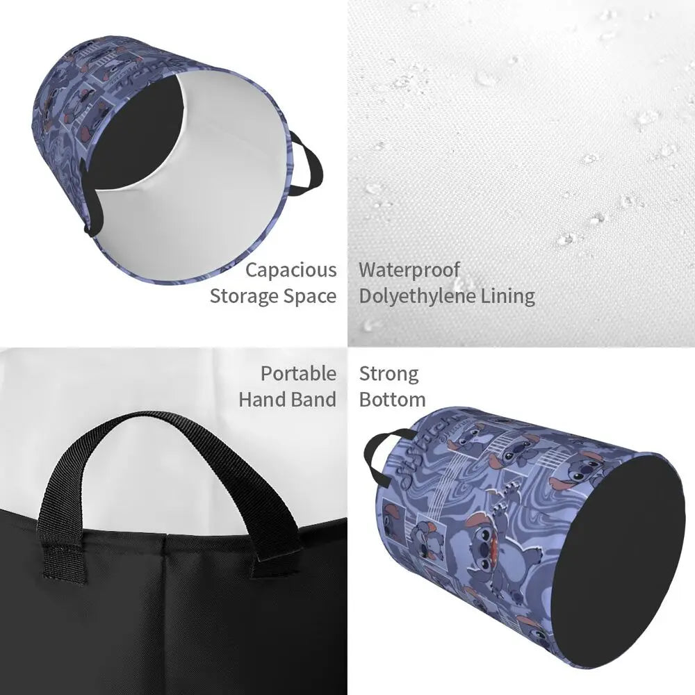 Custom Stitch Cartoon Anime Laundry Basket Foldable Clothes Hamper for Baby Kids Toys Storage Bag