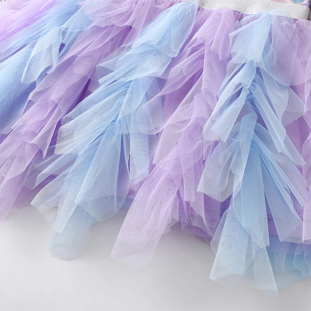 DXTON Autumn Princess Dress Mermaid Children Birthday Party Girls Dress Irregular Layered Prom Kids Long Sleeve Costumes 3-8Y