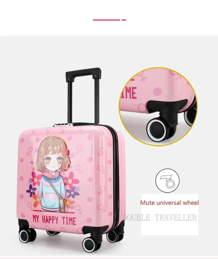 New cartoon kids travel suitcase on wheels,carry on cabin trolley luggage bag,girls rolling luggage case,children gift,suitcase