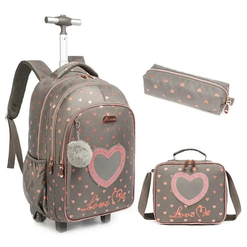 Children's School Backpack with Wheels Kids Wheeled School Bag Teenagers Bag Girls Canvas Backpack Travel Luggage Trolley Bags