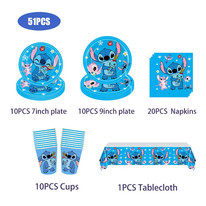 New Stitch Birthday Party Decoration Tableware Balloons Cups Plates Banner Straws Lilo And Stitch Theme Party Supplies Toy Gifts