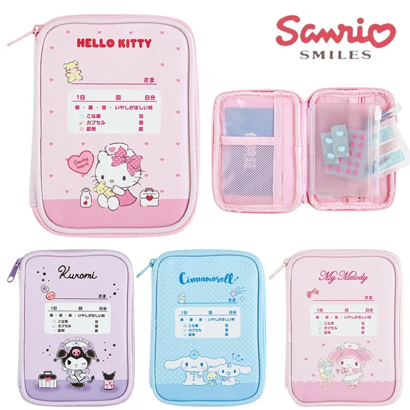 Sanrio Hello Kitty Medicine Bag Mini Cartoon Cosmetic Bags Portable First Aid Kit Home Outdoor Travel Treatment Storage Packs