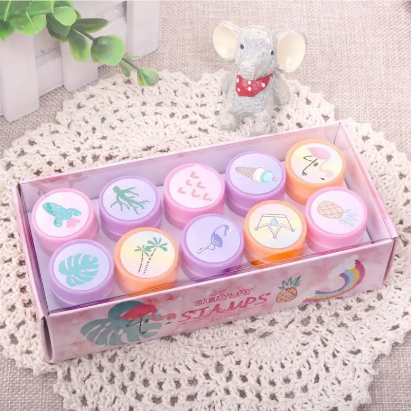 10PCS Cartoon Self-ink Stamps Toy Gift Kids Favor Mermaid Unicorn Birthday Party Children Gift Christmas Wedding Guest Giveaways