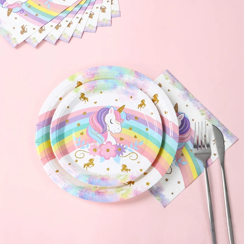 Unicorn Party Supplies Rainbow Unicorn Paper Plates Cups Napkin for Baby Shower First Girls Birthday Party Decorations