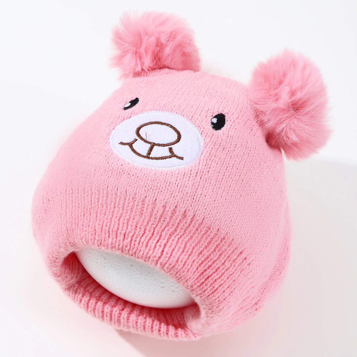 Cute Bear Beanie Cap for Baby Boy Girl Cartoon Pompom Warm Knitted Hat Neck Cover Autumn Winter Toddler Ear Protection Caps