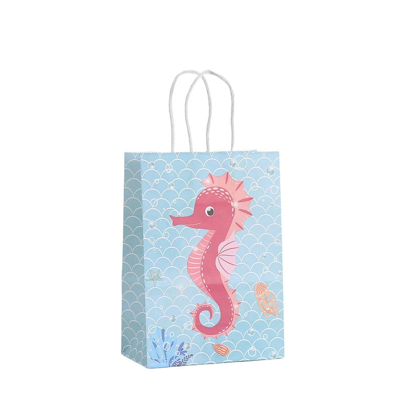 12Pcs Ocean Animal Theme Paper Gift Packing Bag Jellyfish Mermaid Shopping Candy Bag for Kids Birthday Baby Shower Party Decor