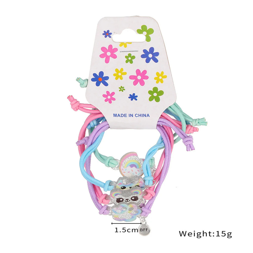 4pcs Kids Elastic Hair Rope Bracelets Set Cute Kitten Bear Donut Design BFF Good Friends Elastic Cord for Children