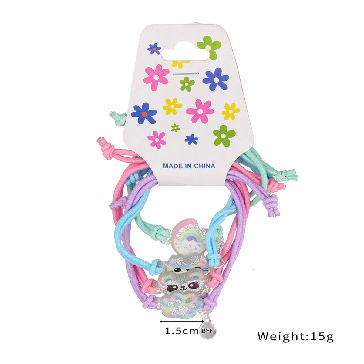 4pcs Kids Elastic Hair Rope Bracelets Set Cute Kitten Bear Donut Design BFF Good Friends Elastic Cord for Children