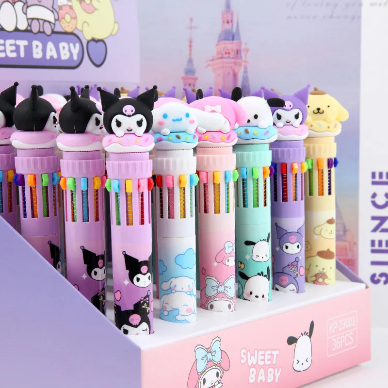 Sanrio Cartoon Ballpoint Pen 1/6pcs Kuromi Hello Kitty Cinnamoroll 10 Color 0.7 School Student Stationery Draw Wrirte Mark Pen