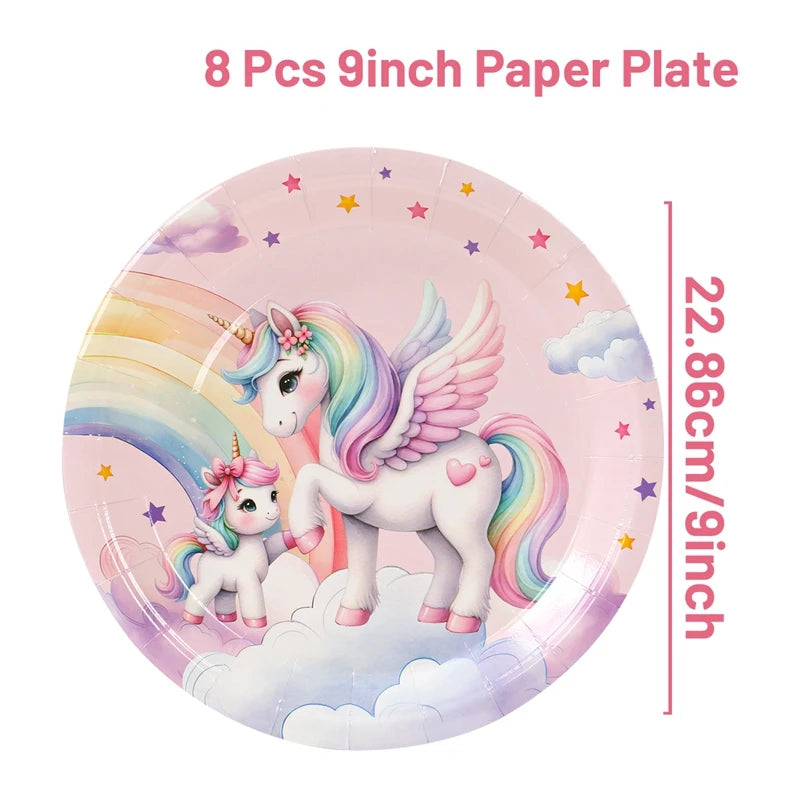 Rainbow Unicorn Disposable Tableware Happy 1st Birthday Party Decorations Kids Unicorn Theme Wedding Baby Shower Girls Supplies