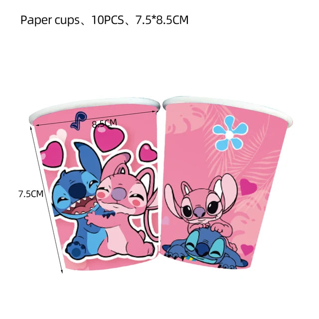 Lilo & Stitch Birthday Decorations Pink Girls Paper Cups Plates Napkins Cake Topper Tableware Set Balloons Decor Party Supplies