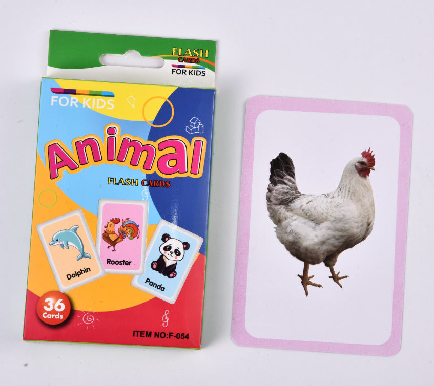 36Pcs Kids Cognition Card Shape Animal Color Teaching Baby English Learning Word Card Education Toys Montessori Material Gift