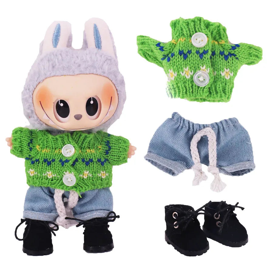 Doll Sweater Pants Shoes set For labubu Clothes 17 cm Doll Accessories,Toys For Girls,Christmas Festival Birthday Present