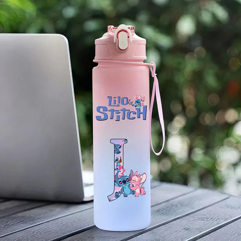 750ML Water Bottle Lilo Stitch Cartoon Letter A-Z Printed Large Capacity Drinking Cup Portable Outdoor Sport Water Cup Kid Gift