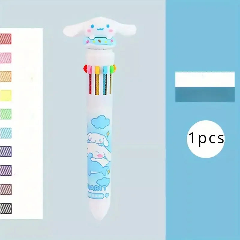 Sanrio Cartoon Ballpoint Pen 1/6pcs Kuromi Hello Kitty Cinnamoroll 10 Color 0.7 School Student Stationery Draw Wrirte Mark Pen