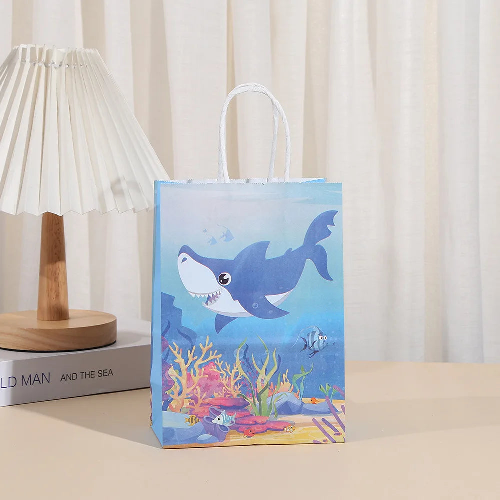 6Pcs Cartoon Ocean Theme Paper Gift Packing Bags Mermaid Shell Candy Cookie Bag for Girl Birthday Baby Shower Party Decoration