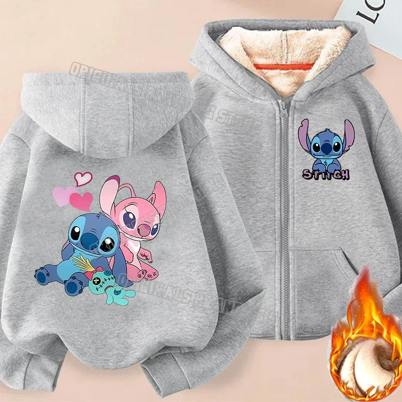 Stitch Zipper Hoodie Sweatshirt Girl Winter Keep Warm Jacket Women Oversized Thick Kawaii Streetwear Casual Hoody Coat Tops Gift