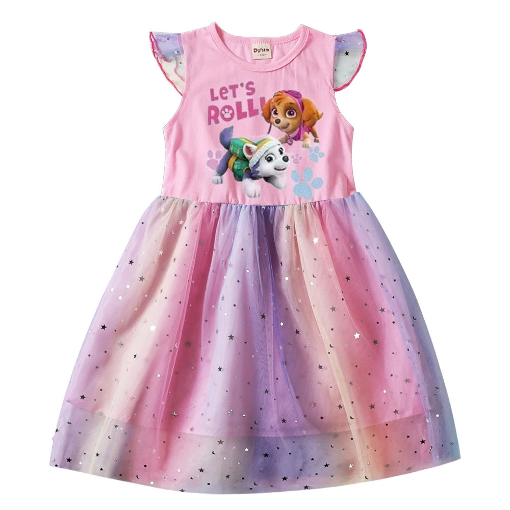 Children's Princess Dresses Girl Birthday Clothing Girls Cartoon PAW PATROL Dress Summer Cute Casual Kids Clothing Top Tee