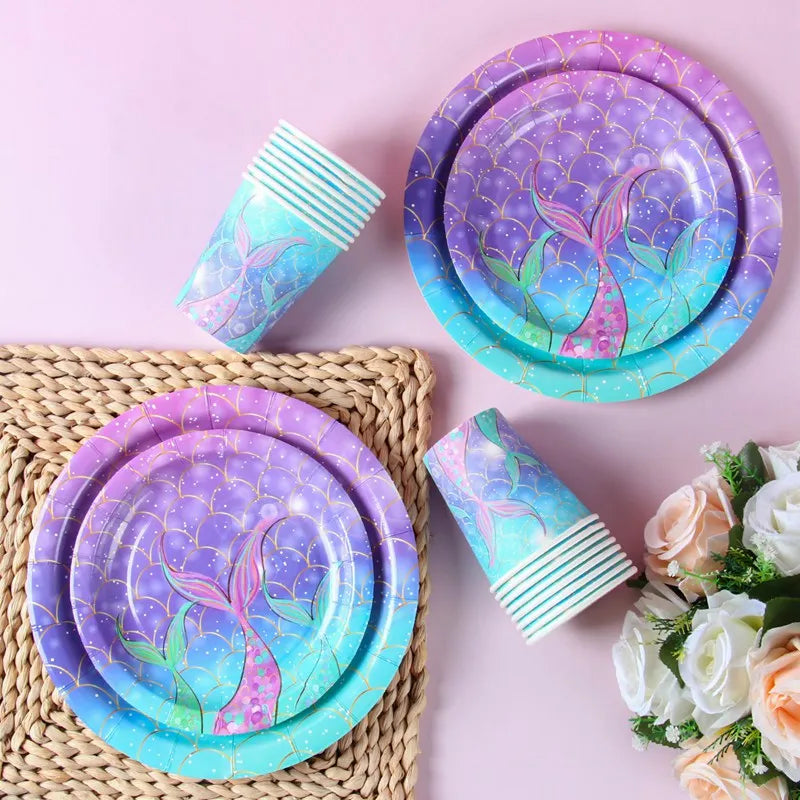 Mermaid Party Disposable Tableware Banner Mermaid Birthday Party Decorations Girl Under the Sea Party Decoration Baby Shower