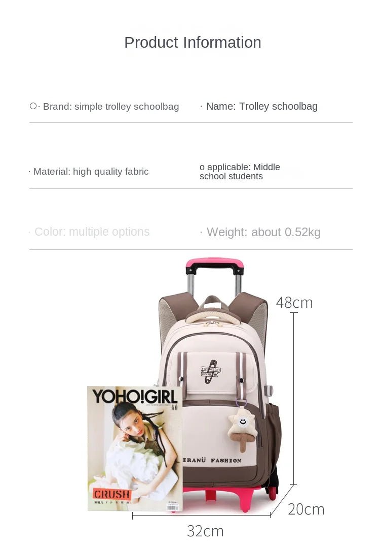 School Backpack with wheels Rolling Backpack for Girls Kids Student Wheeled Backpack Trolley School Bag Travel Trolley Luggage